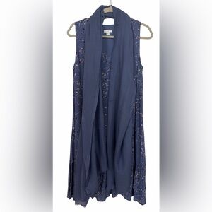 J.Jill Floral Twilight Sky Dress Ruffle With Bonus Scarf Sz Medium Petite